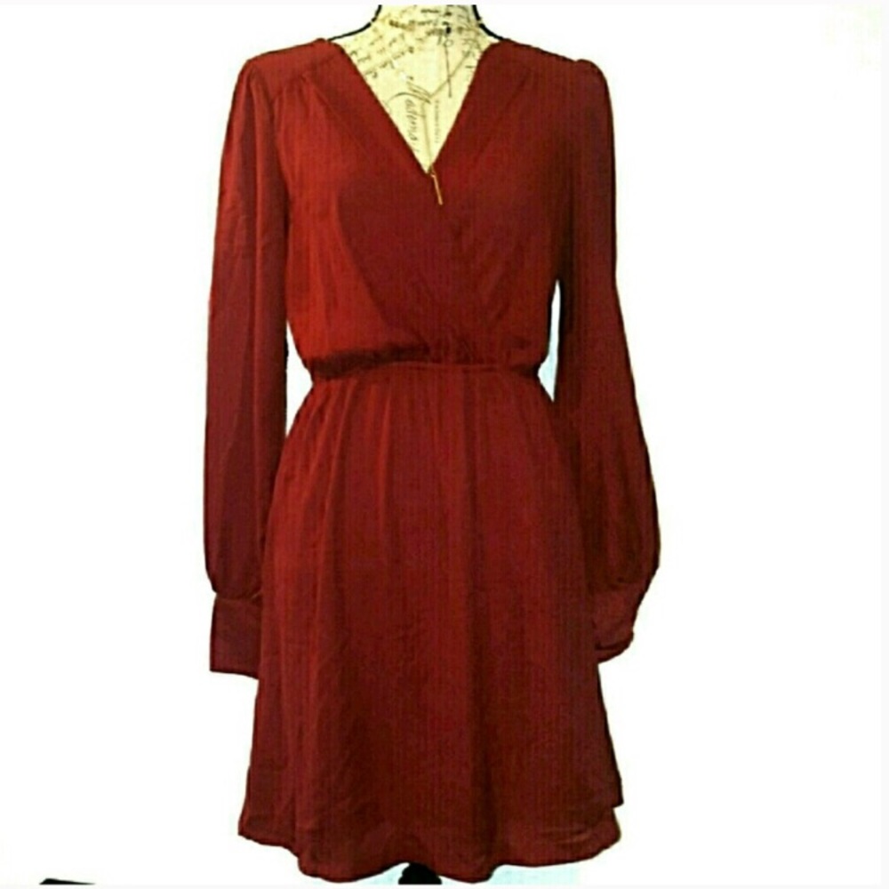 Deep red faux wrap dress.